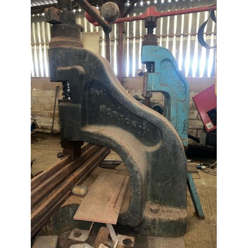 100 - NORTON DB6 FLY PRESS ON WORK BENCH WITH ASSOCIATED PRESS TOOLING