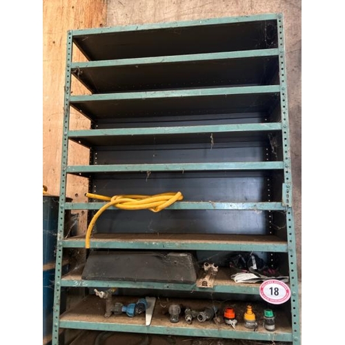 18 - METAL WORKSHOP SHELVES, APPROX 10FT