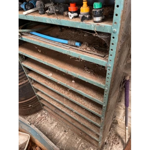 18 - METAL WORKSHOP SHELVES, APPROX 10FT