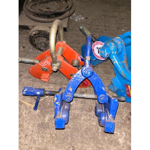 71 - X3 ASSORTED BEAM CLAMPS INCL. ONE BEAM TROLLEY