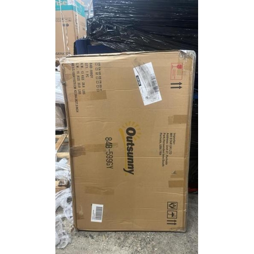 8008 - RRP: 109.99 - OUTSUNNY STEEL PATIO GARDEN BENCH LOVESEATS FOR OUTDOORS PARK YARD SLATTED DESIGN / PL... 