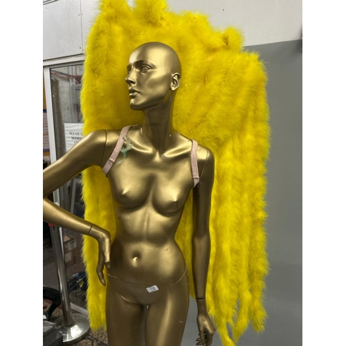 76 - Ten stage used showgirl yellow / yellow & green feather back pieces / Rail 4