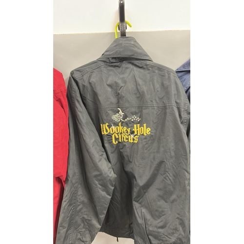 85 - Four worn outdoor coats from Gerry's Cottles 'Wow Show' and Wookey Hole./Rail 4