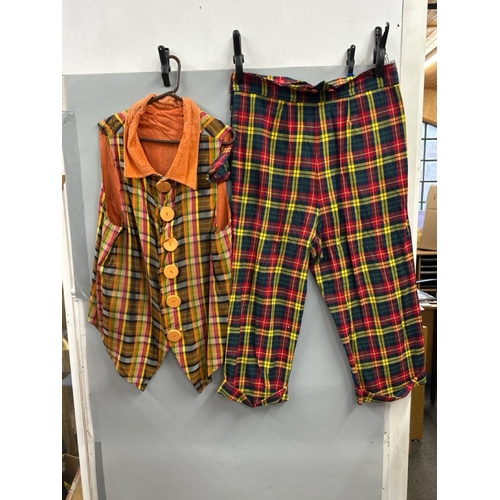 104 - Stage worn clown costume including waistcoat with oversized buttons and trousers / Rail 4