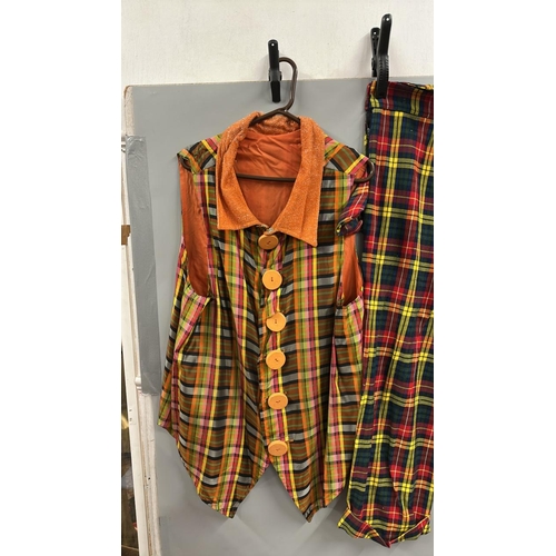 104 - Stage worn clown costume including waistcoat with oversized buttons and trousers / Rail 4
