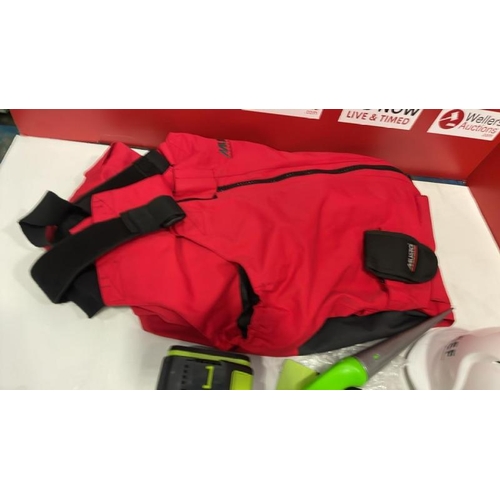 8284 - BAG TOOLS RELATED SUNDRIES INC. X2 NEW 20V MAX LITHIUM 5.0AH BATTERIES, OVERALLS, SAFETY HELMET ETC ... 