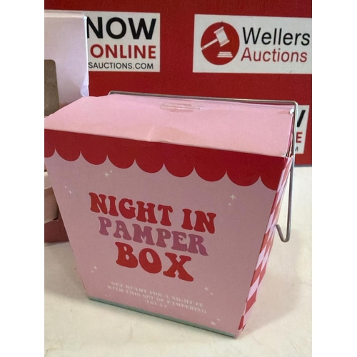 7074 - X2 NEW COSMETIC GIFT SETS INC. FACIAL GIFT SET, NIGHT IN PAMPER BOX