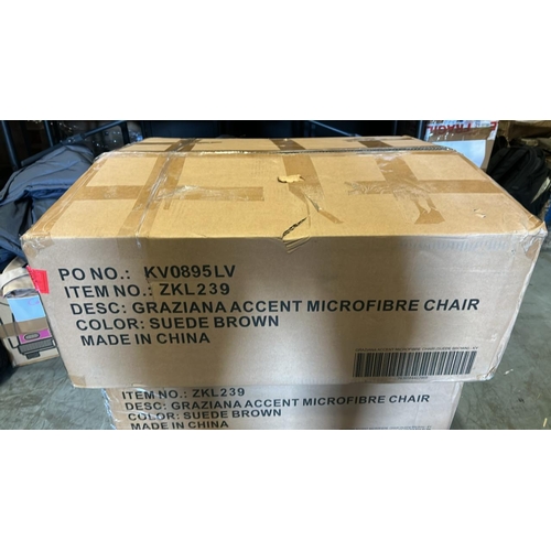7086 - GRAZIANA ACCENT MICROFIBRE SUEDE BROWN CHAIR, NEW