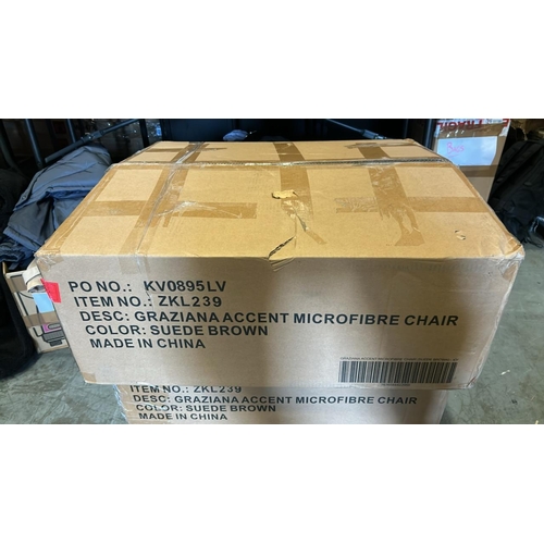 7087 - GRAZIANA ACCENT MICROFIBRE SUEDE BROWN CHAIR, NEW