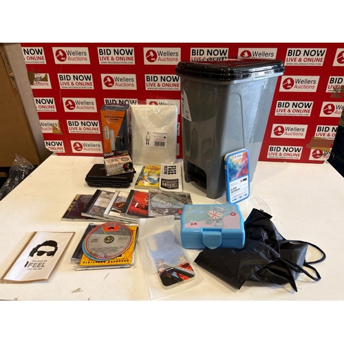 7092 - BAG OF ASSORTED BRIC-A-BRAC INCL. BIN & MIXED CDS