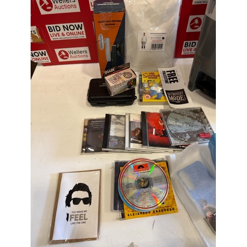 7092 - BAG OF ASSORTED BRIC-A-BRAC INCL. BIN & MIXED CDS