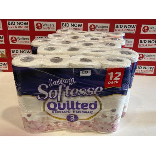 7119 - X5 PACKS OF 12 LUXURY SOFTESSE QUILTED TOILET TISSUE, NEW