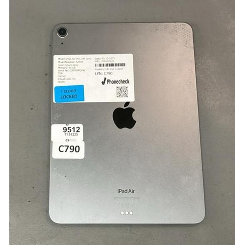 9512 - APPLE IPAD AIR (M1, 5TH GEN)/ A2588/ SPACE GRAY/ 64GB/ I-CLOUD LOCKED/ IMEI: CJRF6NPQ6W