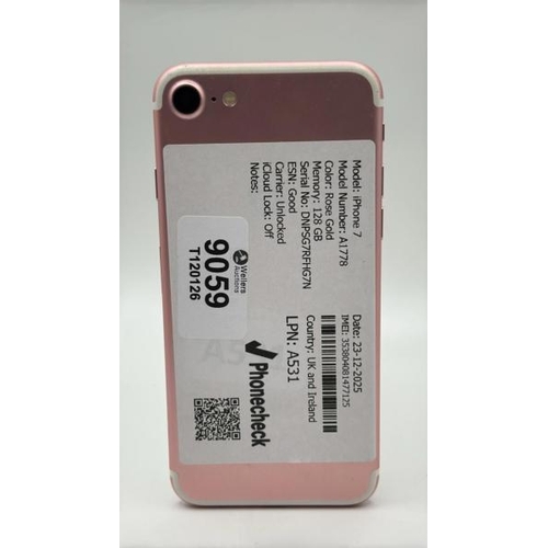 9059 - APPLE IPHONE 7 / A1778 / 128GB / IMEI: 353804081477125 / I-CLOUD UNLOCKED