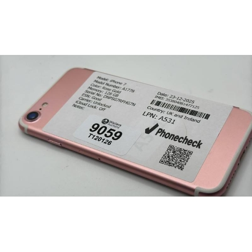 9059 - APPLE IPHONE 7 / A1778 / 128GB / IMEI: 353804081477125 / I-CLOUD UNLOCKED
