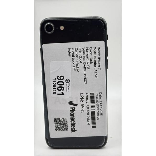 9061 - APPLE IPHONE 7 / A2278 / 32GB / IMEI: 350375097289529 / I-CLOUD UNLOCKED