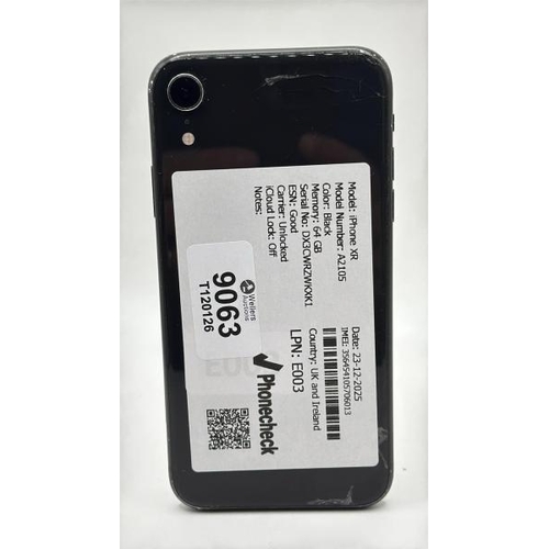 9063 - APPLE IPHONE XR / A2105 / 64GB / IMEI: 356454105706013 / I-CLOUD UNLOCKED