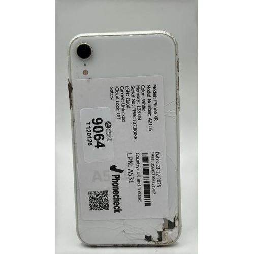 9064 - APPLE IPHONE XR / A2105 / 128GB / IMEI: 356453106331912 / I-CLOUD UNLOCKED