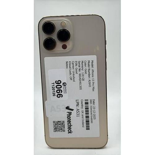 9066 - APPLE IPHONE 13 PRO MAX / A2643 / 128GBGB / IMEI: 359456497648080 / I-CLOUD UNLOCKED
