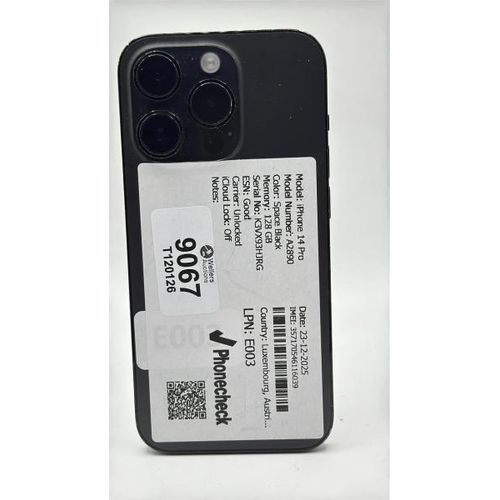 9067 - APPLE IPHONE 14 PRO / A2890 / 128GB / IMEI: 357170546116039 / I-CLOUD UNLOCKED