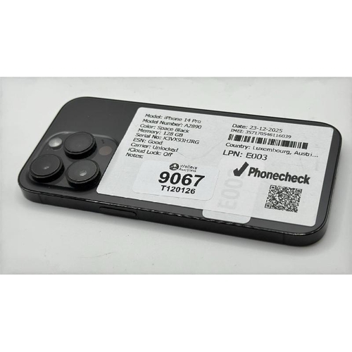 9067 - APPLE IPHONE 14 PRO / A2890 / 128GB / IMEI: 357170546116039 / I-CLOUD UNLOCKED