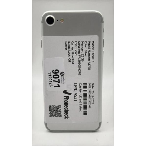 9071 - APPLE IPHONE 7 / A1778 / 32GB / IMEI: 356390102805343 / I-CLOUD UNLOCKED