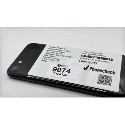 9074 - APPLE IPHONE 8 / A1905 / 64GB / IMEI: 356087093899018 / I-CLOUD UNLOCKED