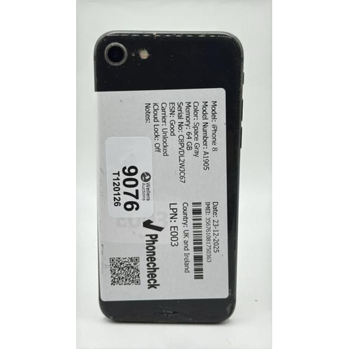 9076 - APPLE IPHONE 8 / A1905 / 64GB / IMEI: 356761081750363 / I-CLOUD UNLOCKED