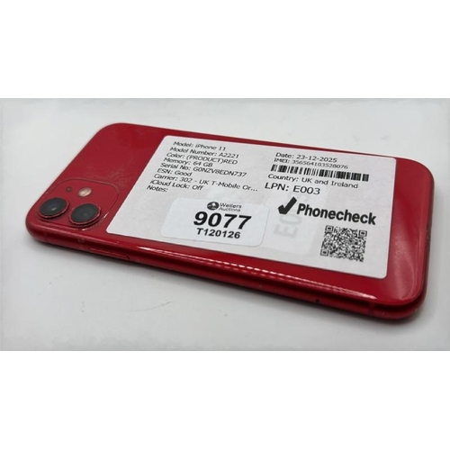 9077 - APPLE IPHONE 11 / 64GB / A2221 / IMEI: 356564103528076 / I-CLOUD UNLOCKED