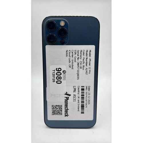 9080 - APPLE IPHONE 12 PRO / 256GB / A2407 / IMEI: 350742130716676 / I-CLOUD UNLOCKED