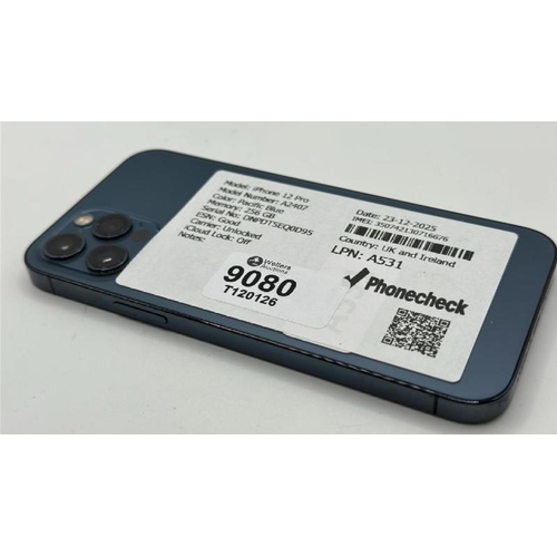 9080 - APPLE IPHONE 12 PRO / 256GB / A2407 / IMEI: 350742130716676 / I-CLOUD UNLOCKED