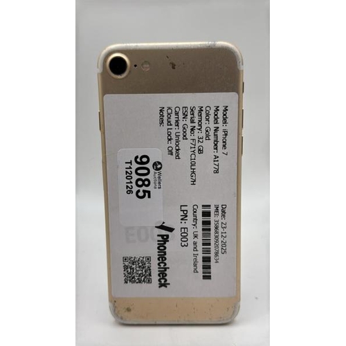 9085 - APPLE IPHONE 7 / A1778 / 32GB / IMEI: 358683092078634 / I-CLOUD UNLOCKED
