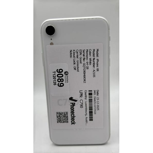 9089 - APPLE IPHONE XR / A2105 / 64GB / IMEI: 356825110725520 / I-CLOUD UNLOCKED