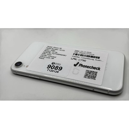 9089 - APPLE IPHONE XR / A2105 / 64GB / IMEI: 356825110725520 / I-CLOUD UNLOCKED