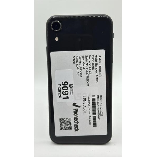 9091 - APPLE IPHONE XR / A2105 / 64GB / IMEI: 353074100996683 / I-CLOUD UNLOCKED