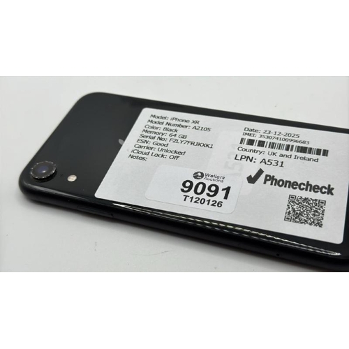 9091 - APPLE IPHONE XR / A2105 / 64GB / IMEI: 353074100996683 / I-CLOUD UNLOCKED