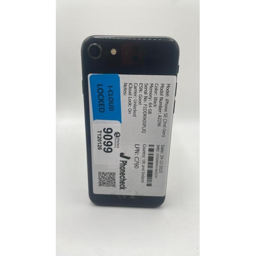 9099 - APPLE IPHONE SE (2ND GEN) / A2296 / 64GB / IMEI: 355048441466539 / I-CLOUD LOCKED