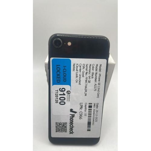 9100 - APPLE IPHONE SE (2ND GEN) / A2275 / 64GB / IMEI: 356464103640502 / I-CLOUD LOCKED