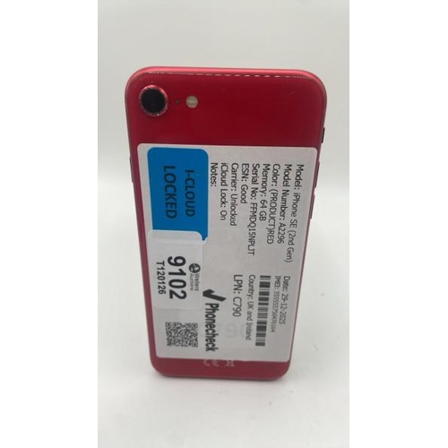 9102 - APPLE IPHONE SE (2ND GEN) / A2296 / 64GB / IMEI: 355555750476164 / I-CLOUD LOCKED