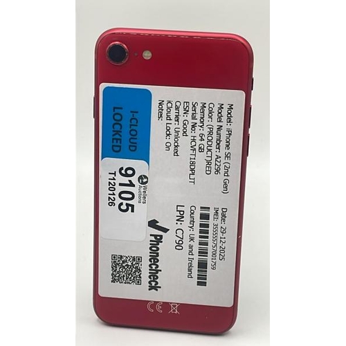 9105 - APPLE IPHONE SE (2ND GEN) / A2296 / 64GB / IMEI: 355555757001759 / I-CLOUD LOCKED