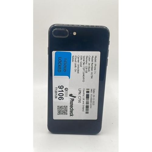 9106 - APPLE IPHONE 7 PLUS / A1784 / 128GB / IMEI: 355348080518354 / I-CLOUD LOCKED