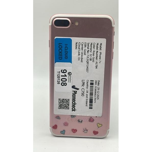 9108 - APPLE IPHONE 7 PLUS / A1784 / 32GB / IMEI: 353808082178475 / I-CLOUD LOCKED