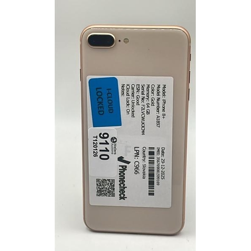 9110 - APPLE IPHONE 8 PLUS / A1897 / 64GB / IMEI: 356769081599169 / I-CLOUD LOCKED