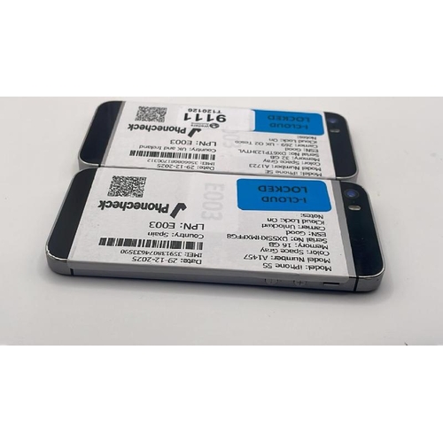 9111 - X2 APPLE IPHONES: IPHONE 5S / A1457 / 16GB / IMEI: 359138074633590 & IPHONE SE / A1723 / 32GB / IMEI... 