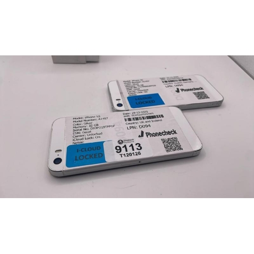9113 - X2 APPLE IPHONES: IPHONE 5S / A1457 / 16GB / IMEI: 352019063368710 & IPHONE 5S / A1457 / 32GB / IMEI... 
