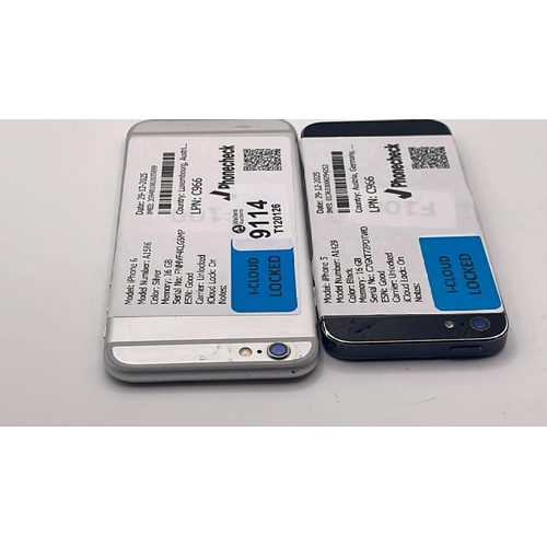 9114 - X2 APPLE IPHONES: IPHONE 5 / A1429 / 16GB / IMEI: 013633006294253 & IPHONE 6 / A1586 / 16GB / IMEI: ... 