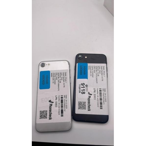 9118 - X2 APPLE IPHONES: IPHONE 7 / A1778 / 32GB / IMEI: 355323089651787 & IMEI: 358687093298075 / I-CLOUD ... 