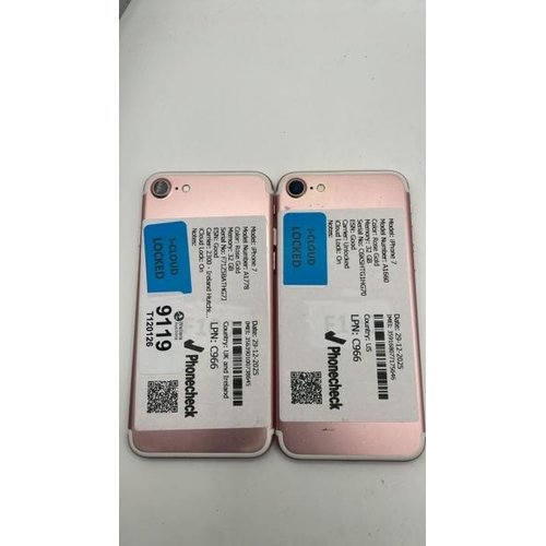 9119 - X2 APPLE IPHONES: IPHONE 7 / A1778 / 32GB / IMEI: 359168077175646 & IMEI: 356390100738645 / I-CLOUD ... 