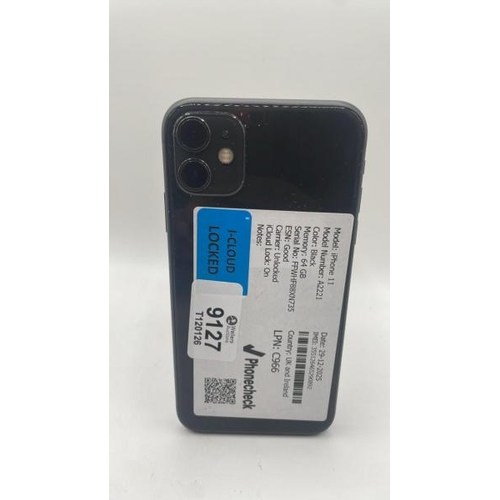 9127 - APPLE IPHONE 11 / A2221 / 64GB / IMEI: 355126465290892 / I-CLOUD LOCKED