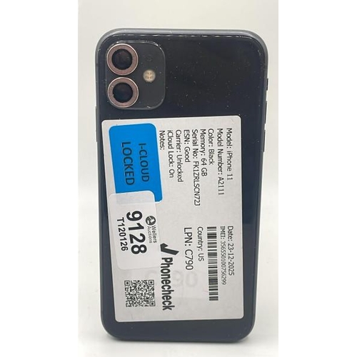 9128 - APPLE IPHONE 11 / A2111 / 64GB / IMEI: 356550100756299 / I-CLOUD LOCKED